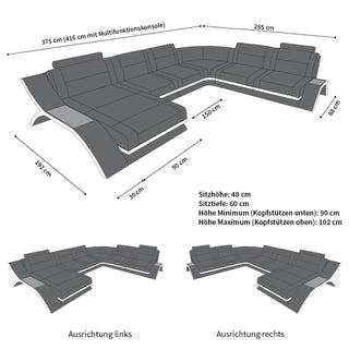XXL Wohnlandschaft Calabria U-Form aus Stoff Grau-Weiß