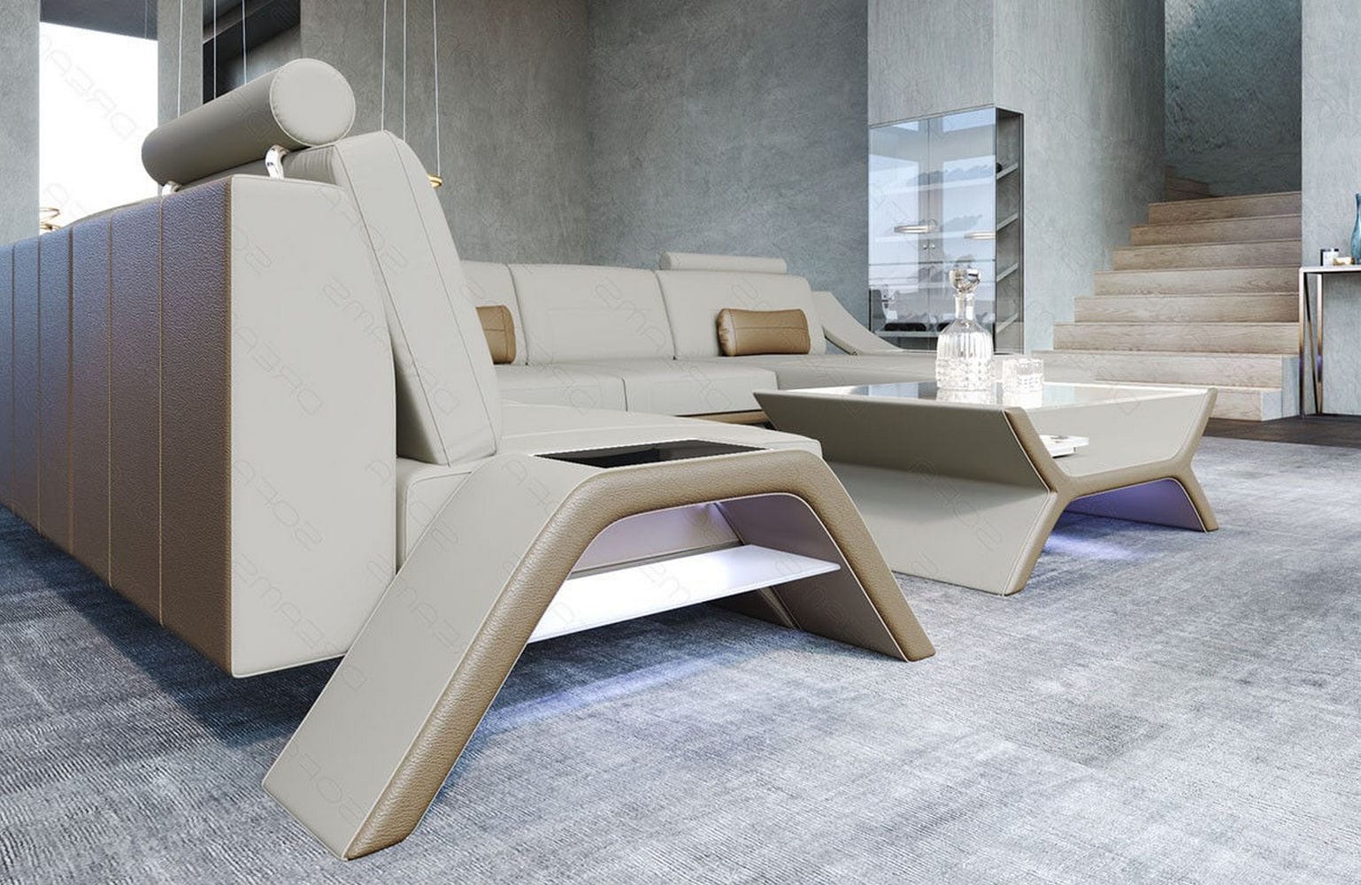 XXL Wohnlandschaft Calabria U-Form aus Stoff elfenbein-sandbeige