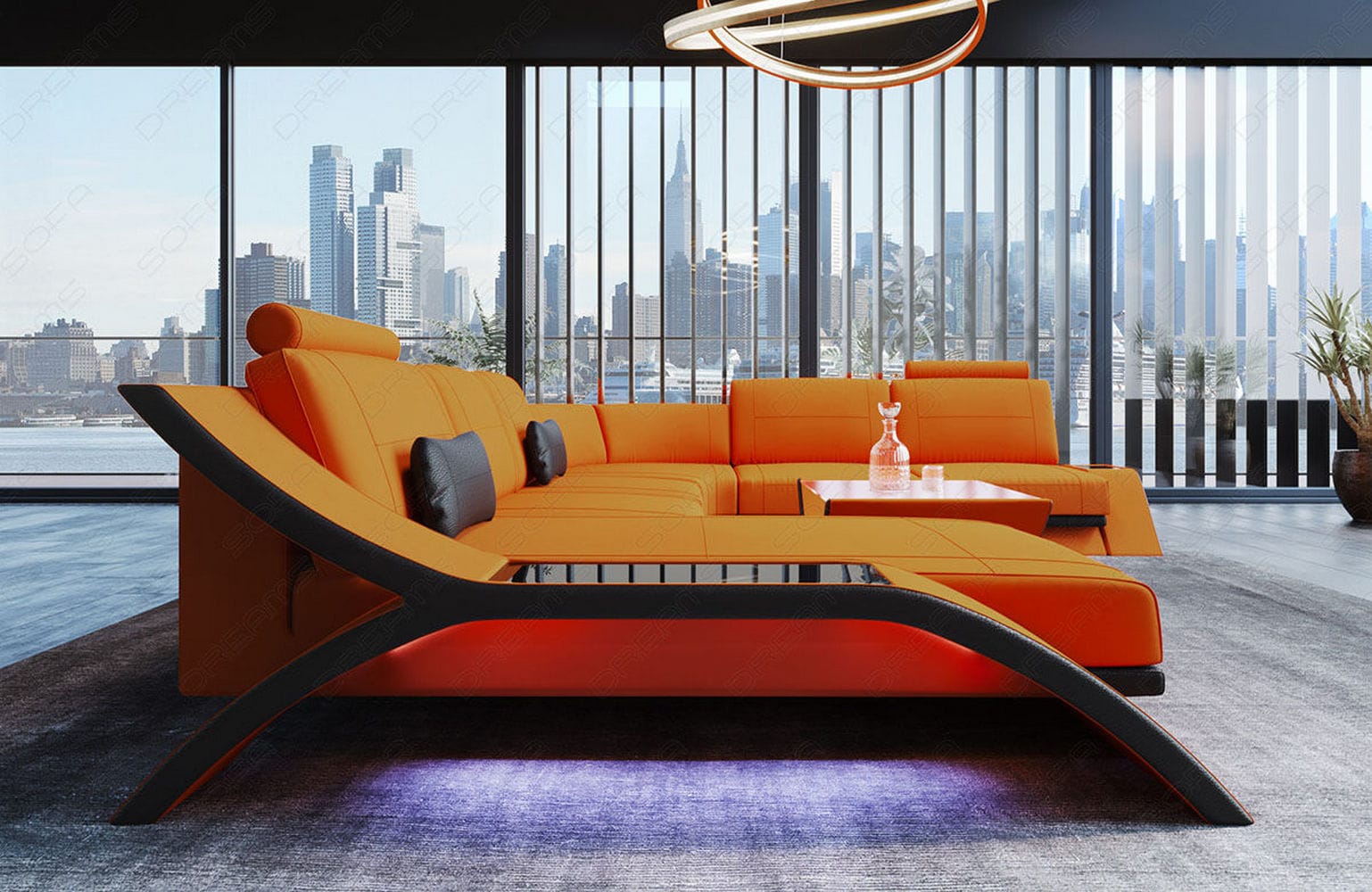 XXL Wohnlandschaft Calabria U-Form aus Stoff Apricot-Schwarz