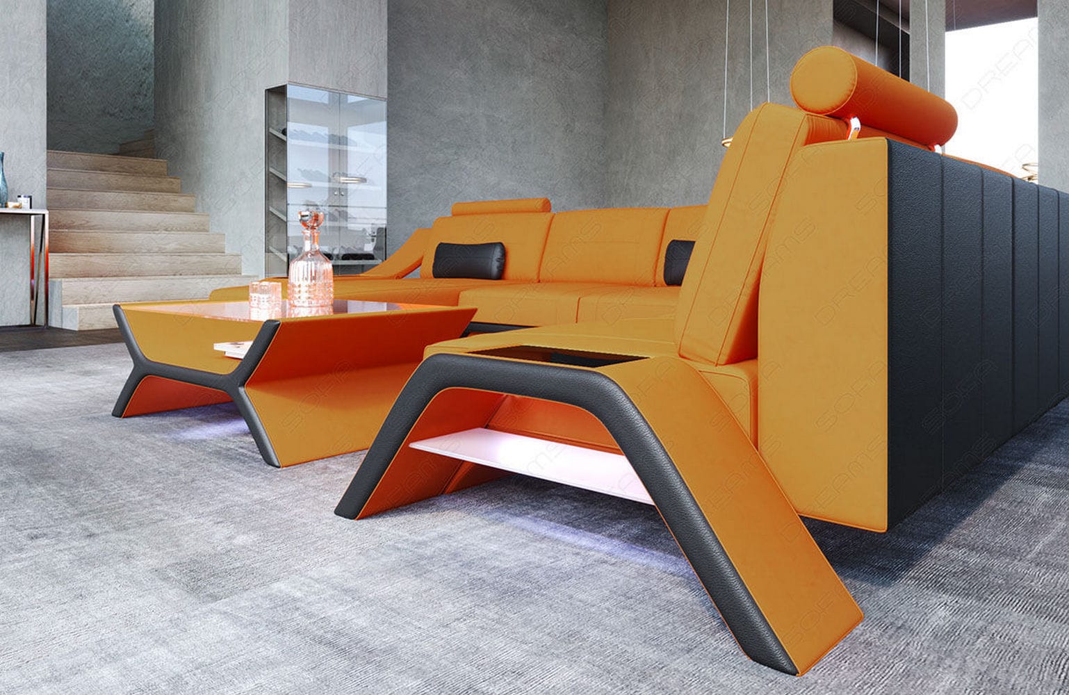XXL Wohnlandschaft Calabria U-Form aus Stoff Apricot-Schwarz