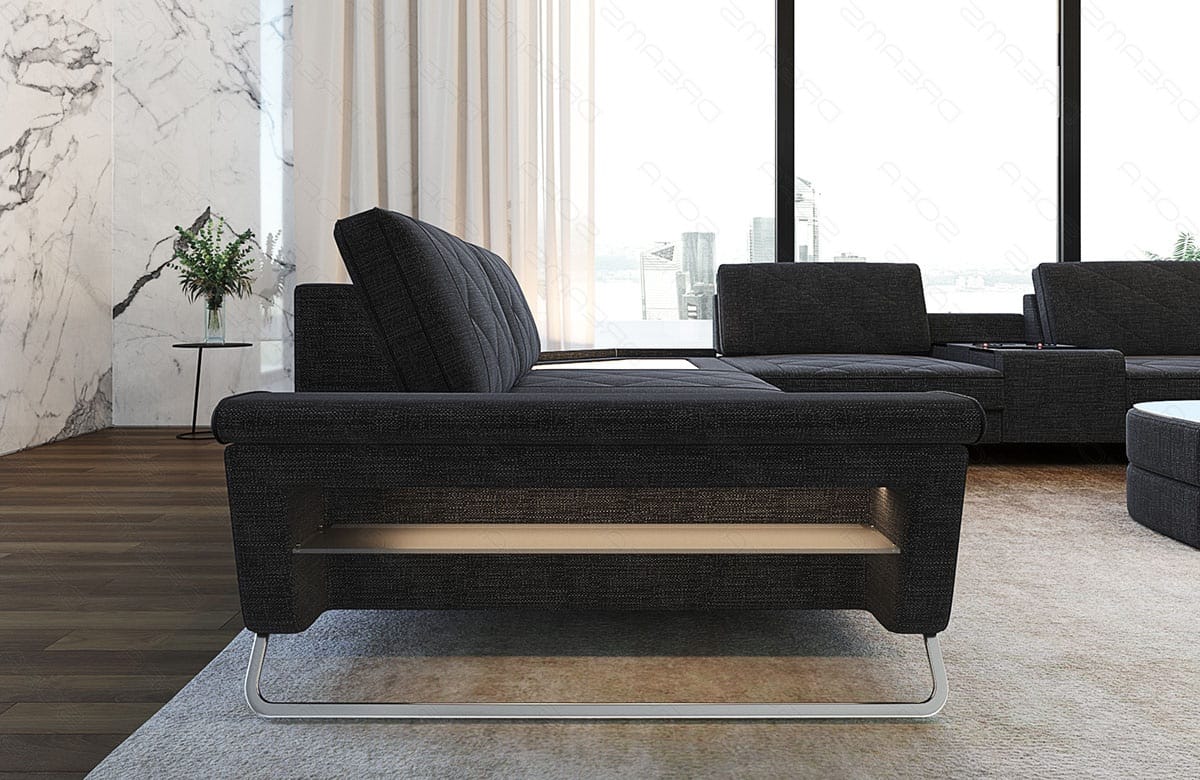 XXL Wohnlandschaft Ferrara U-Form aus Stoff schwarzgrau-schwarz