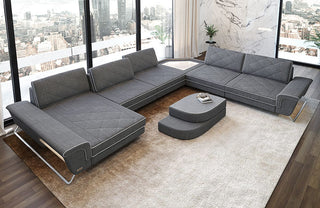 XXL Wohnlandschaft Ferrara U-Form aus Stoff Grau-Weiß