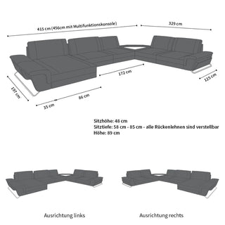 XXL Wohnlandschaft Ferrara U-Form aus Stoff Grau-Weiß