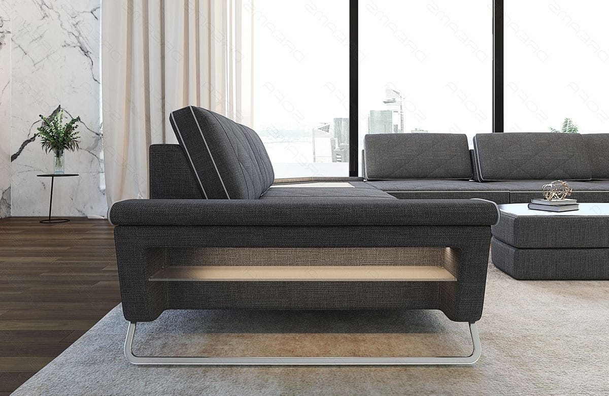 XXL Wohnlandschaft Ferrara U-Form aus Stoff Grau-Weiß