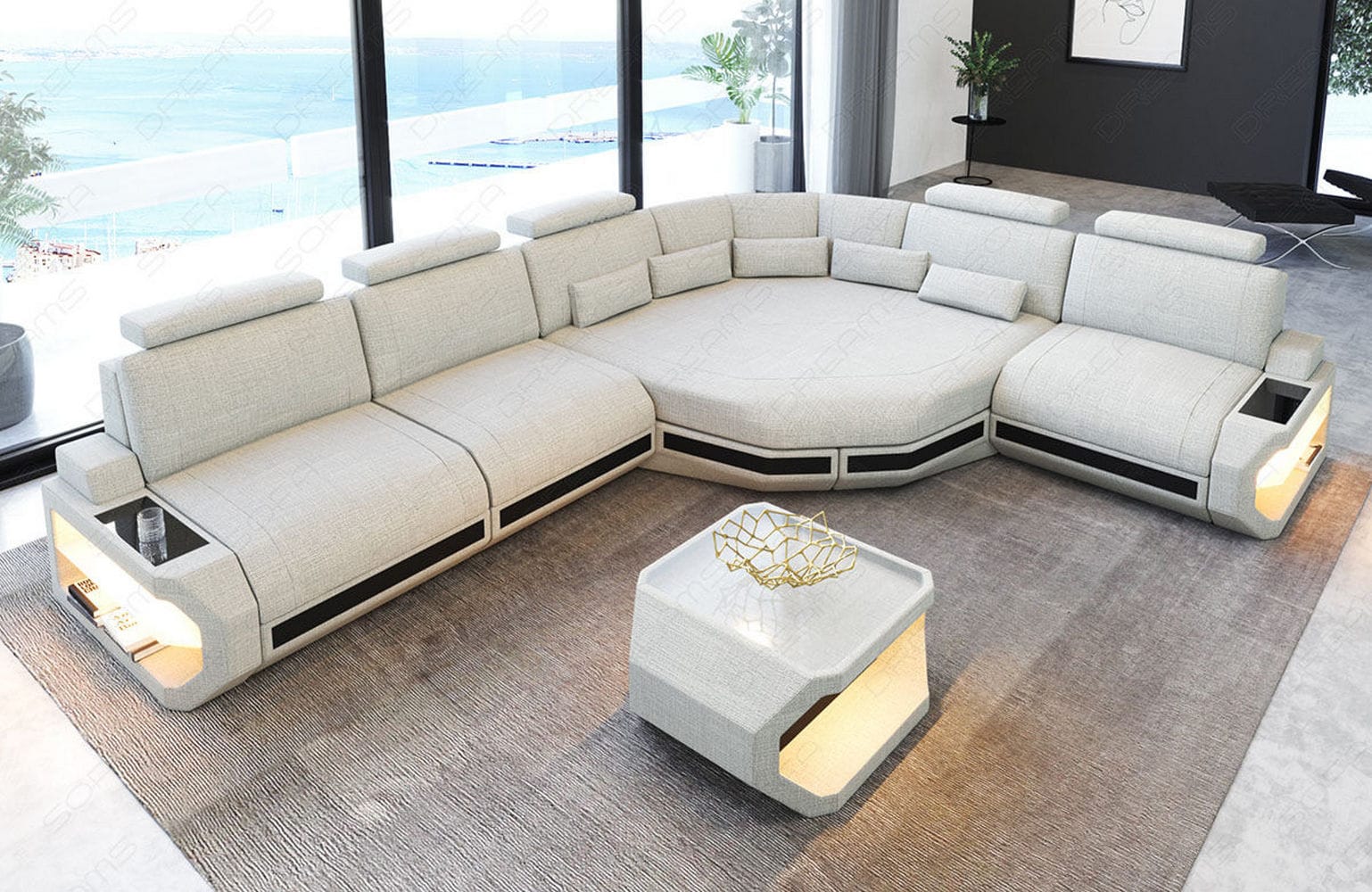 Stoffsofa Asti L-Form – Komfort & Stil Elfenbein-Schwarz