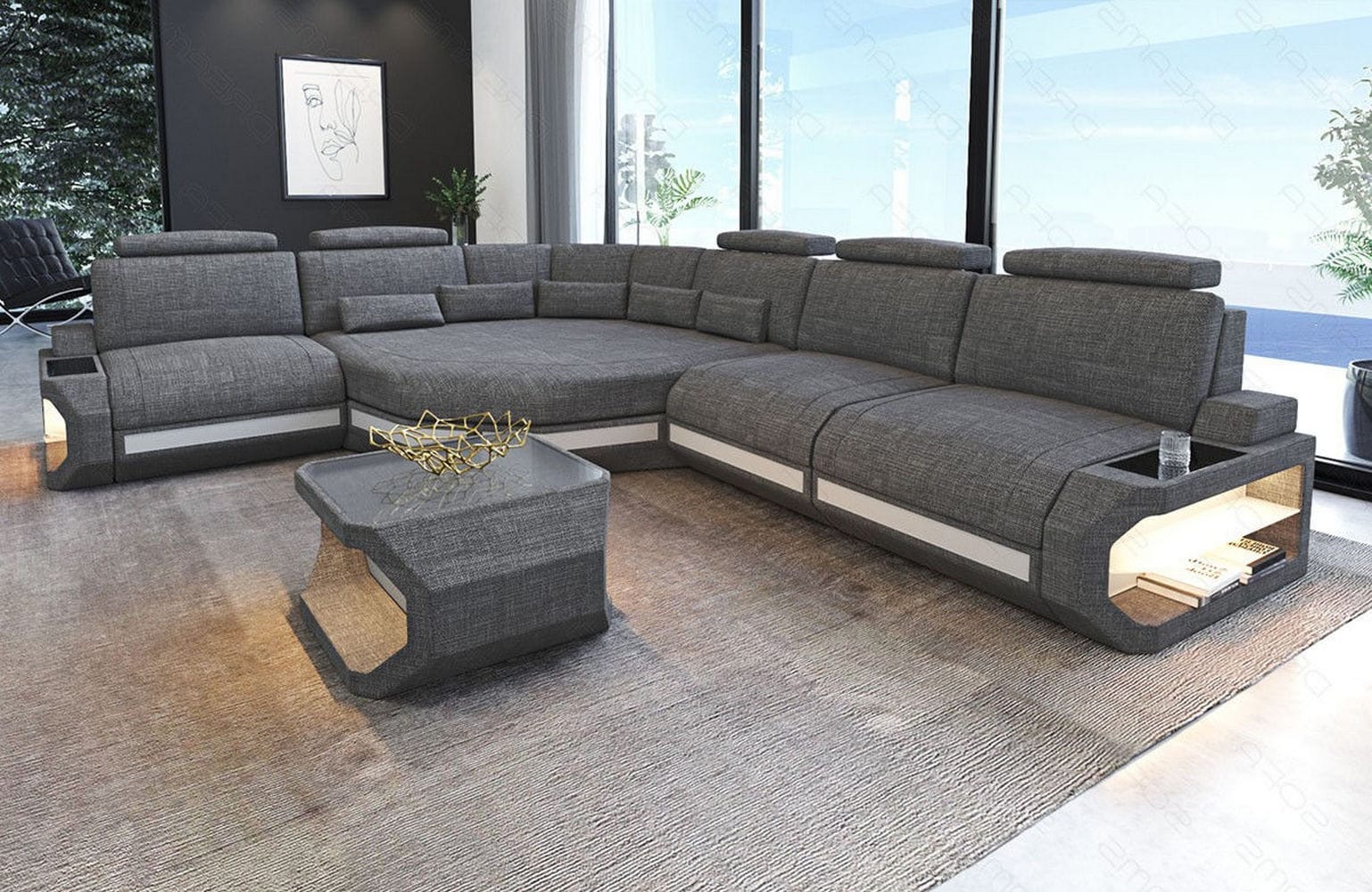 Stoffsofa Asti L-Form – Komfort & Stil Grau-Weiß