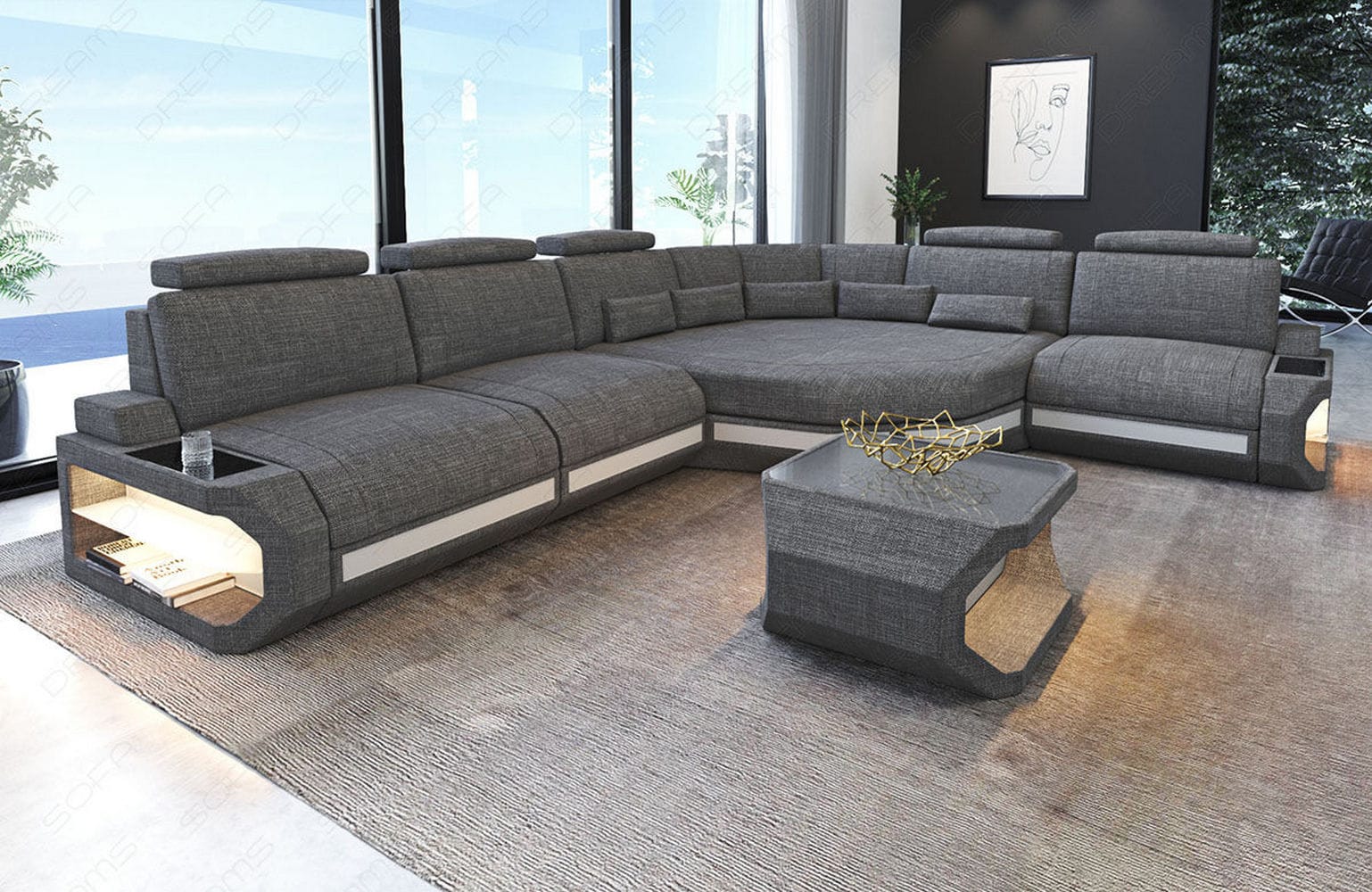 Stoffsofa Asti L-Form – Komfort & Stil Grau-Weiß