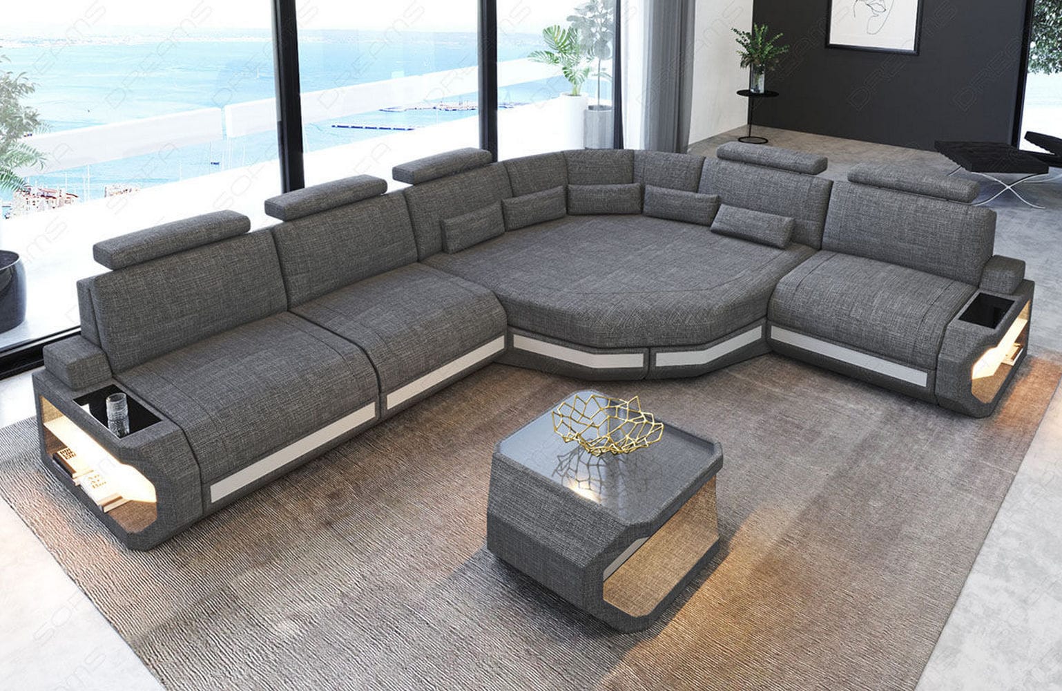 Stoffsofa Asti L-Form – Komfort & Stil Grau-Weiß