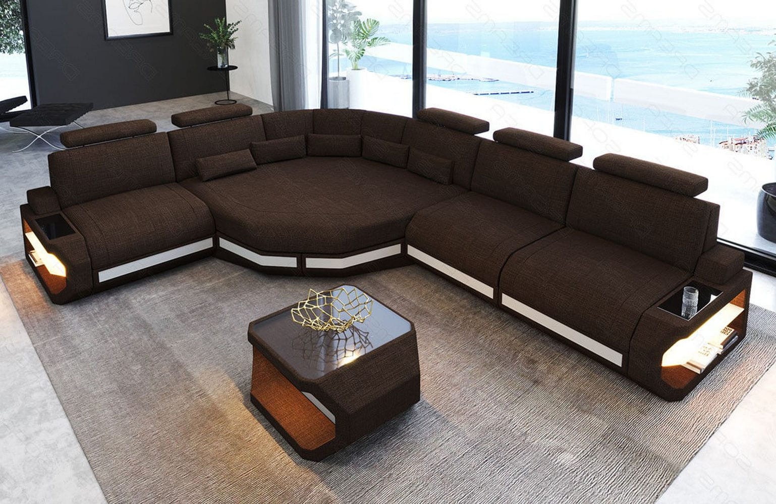 Stoffsofa Asti L-Form – Komfort & Stil Braun-Weiß