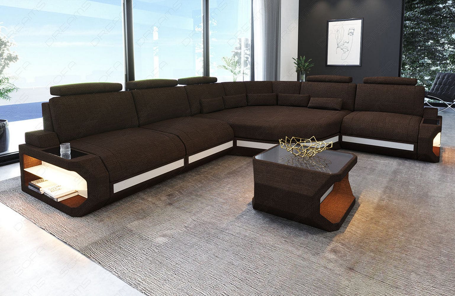Stoffsofa Asti L-Form – Komfort & Stil Braun-Weiß