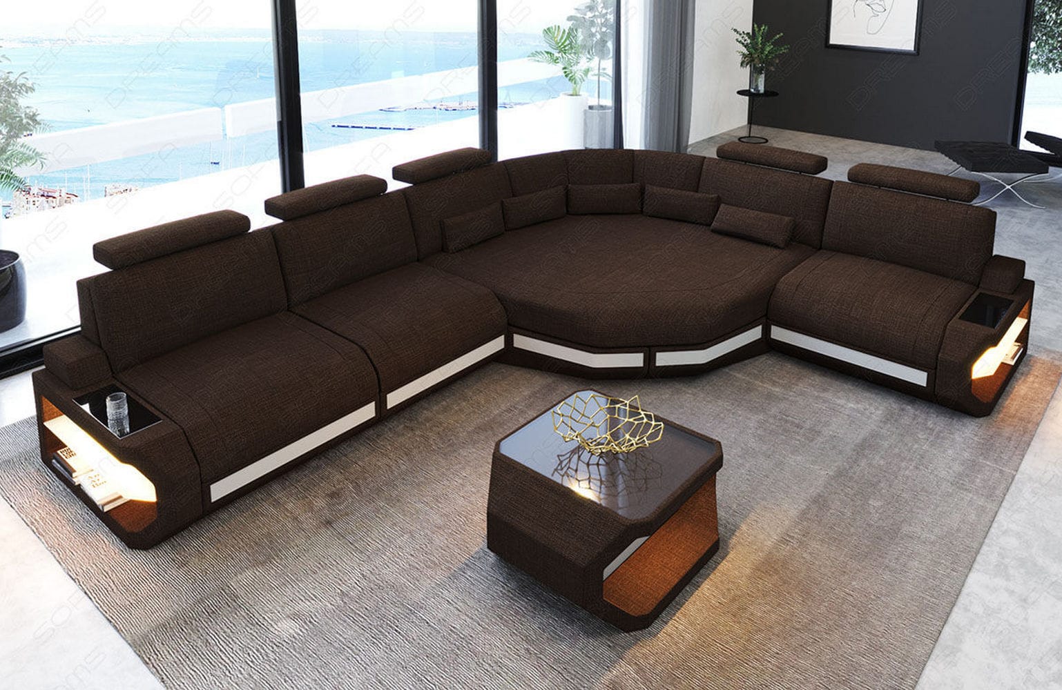 Stoffsofa Asti L-Form – Komfort & Stil Braun-Weiß