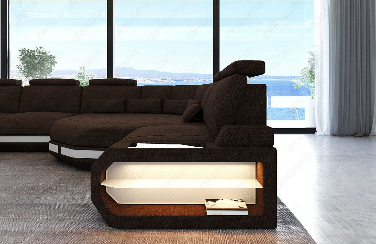 Stoffsofa Asti L-Form – Komfort & Stil Braun-Weiß