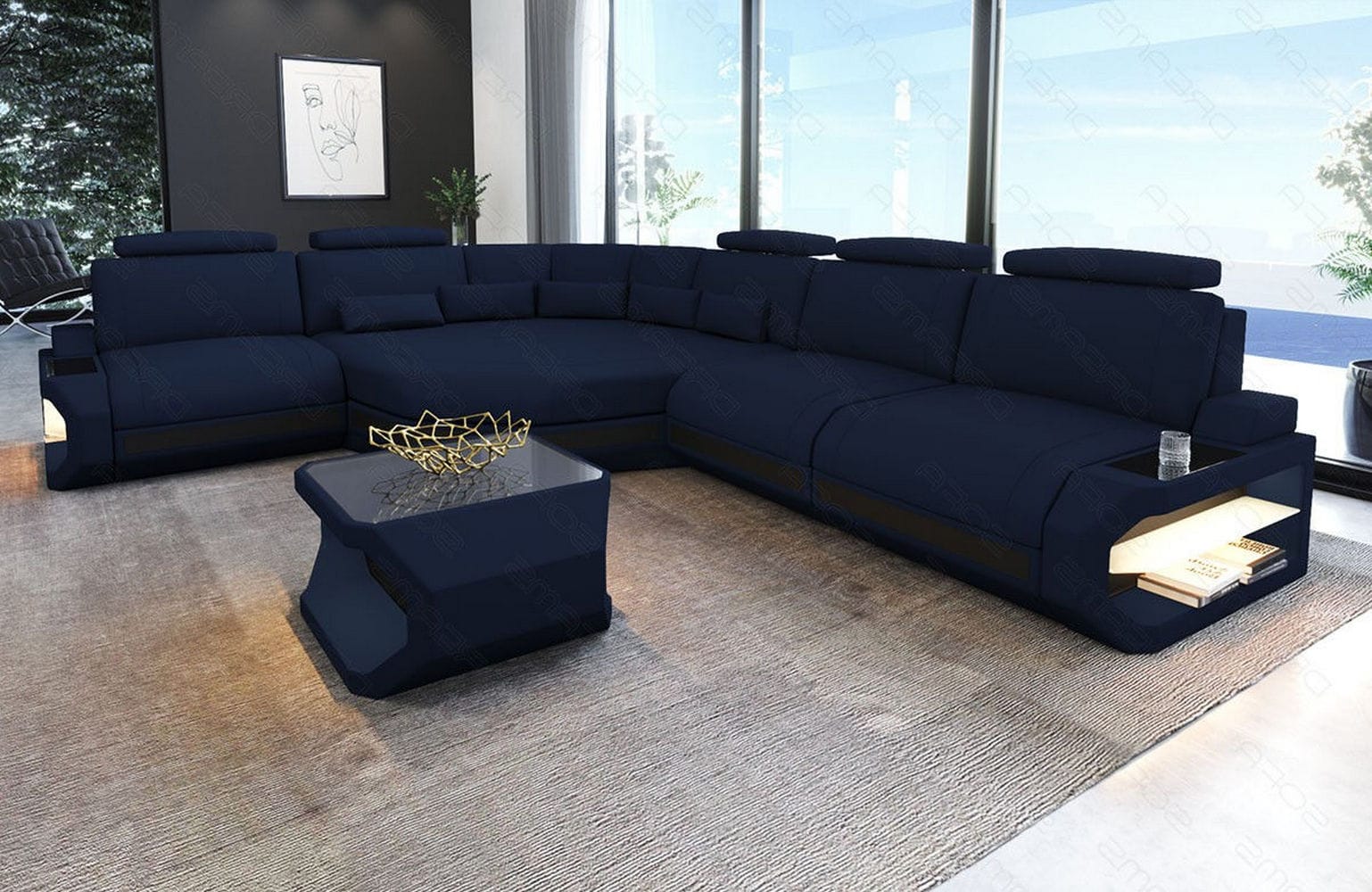 Stoffsofa Asti L-Form – Komfort & Stil Dunkelblau-Schwarz