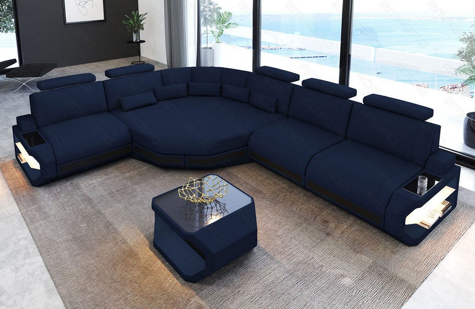 Stoffsofa Asti L-Form – Komfort & Stil Dunkelblau-Schwarz
