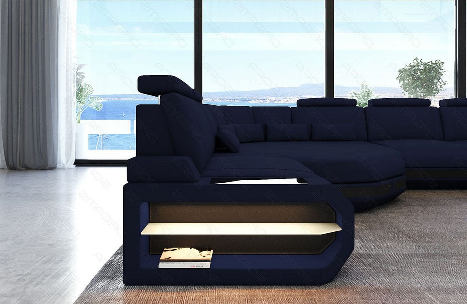 Stoffsofa Asti L-Form – Komfort & Stil Dunkelblau-Schwarz