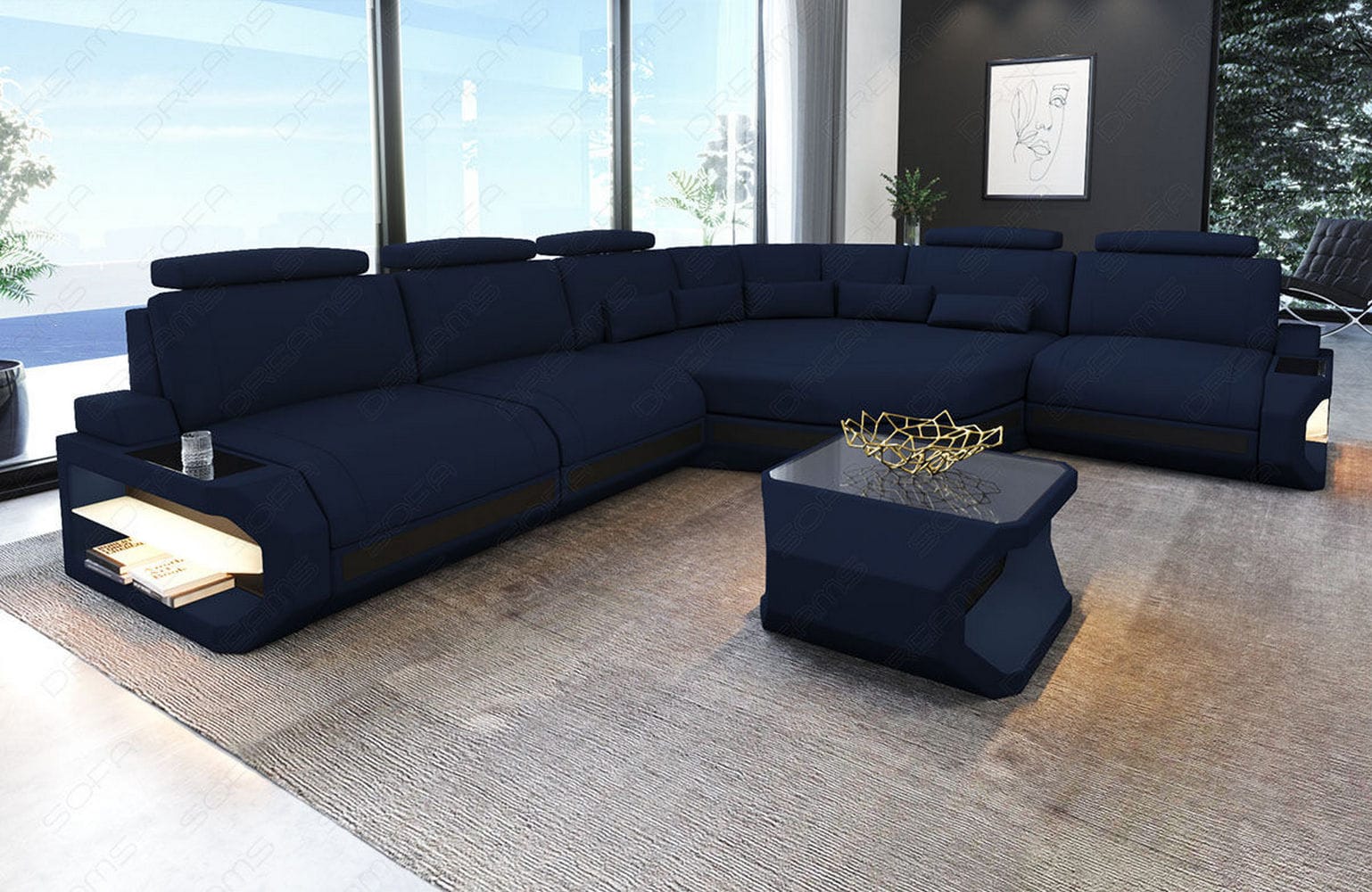 Stoffsofa Asti L-Form – Komfort & Stil Dunkelblau-Schwarz
