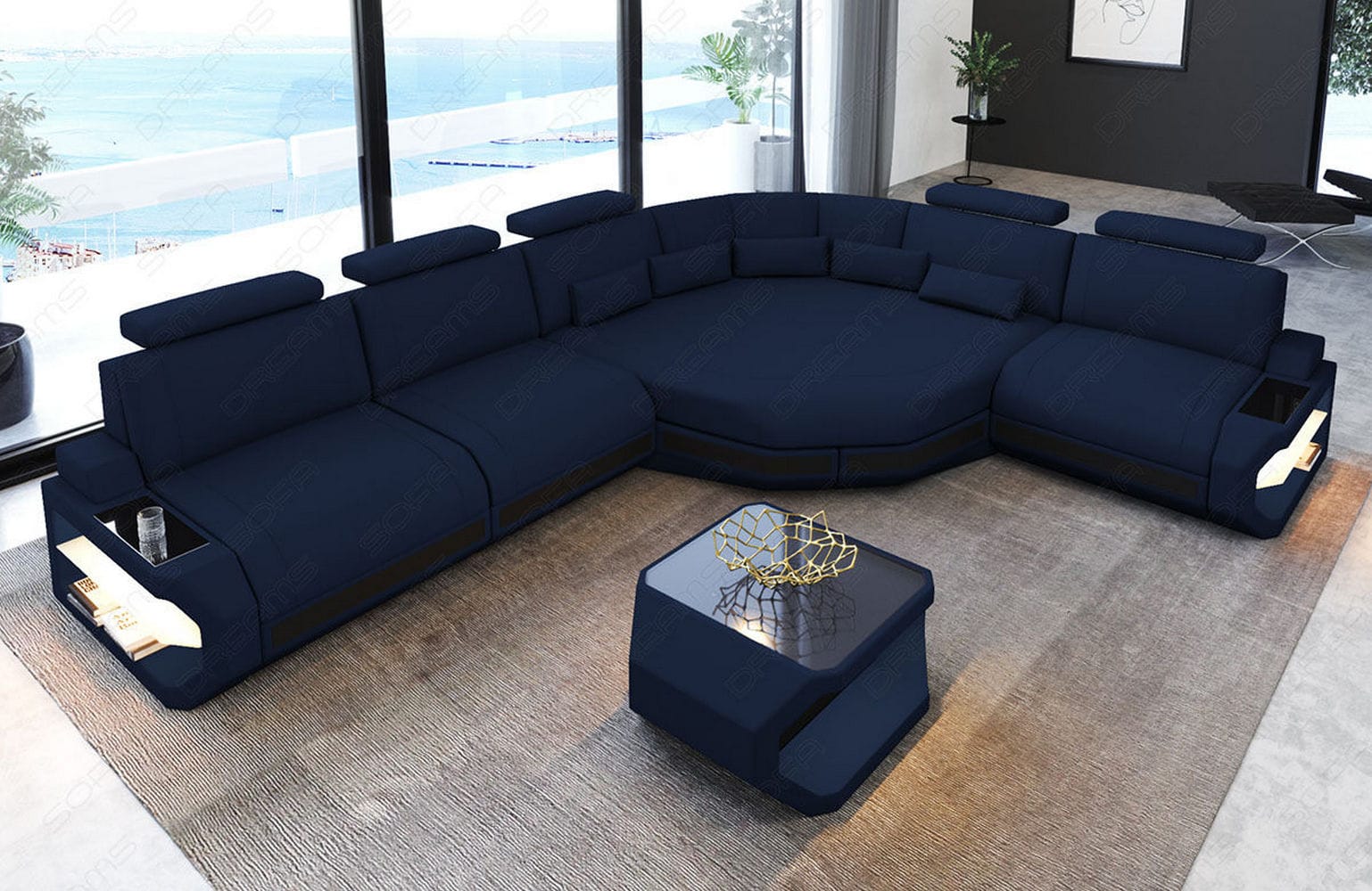 Stoffsofa Asti L-Form – Komfort & Stil Dunkelblau-Schwarz