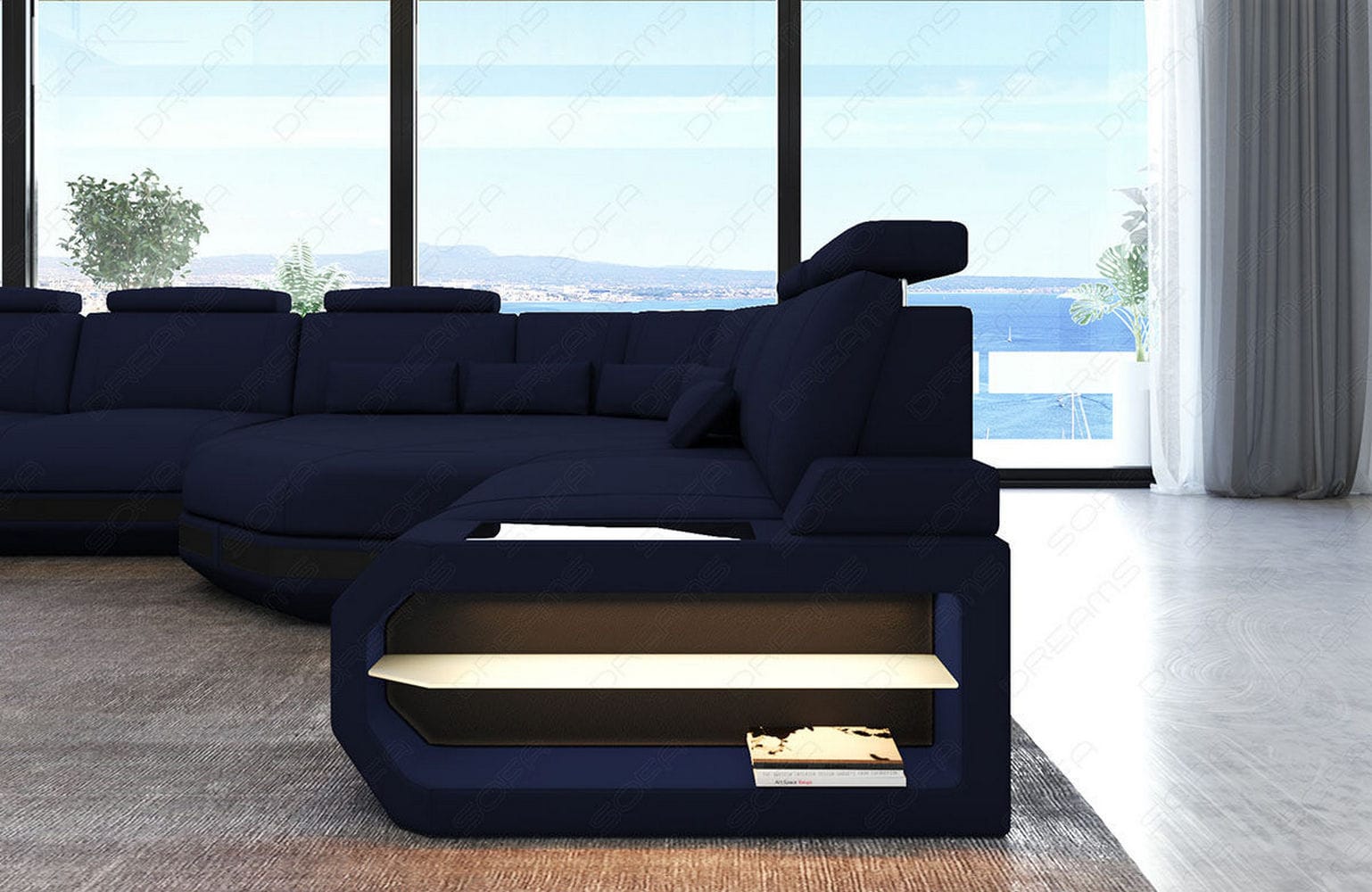 Stoffsofa Asti L-Form – Komfort & Stil Dunkelblau-Schwarz