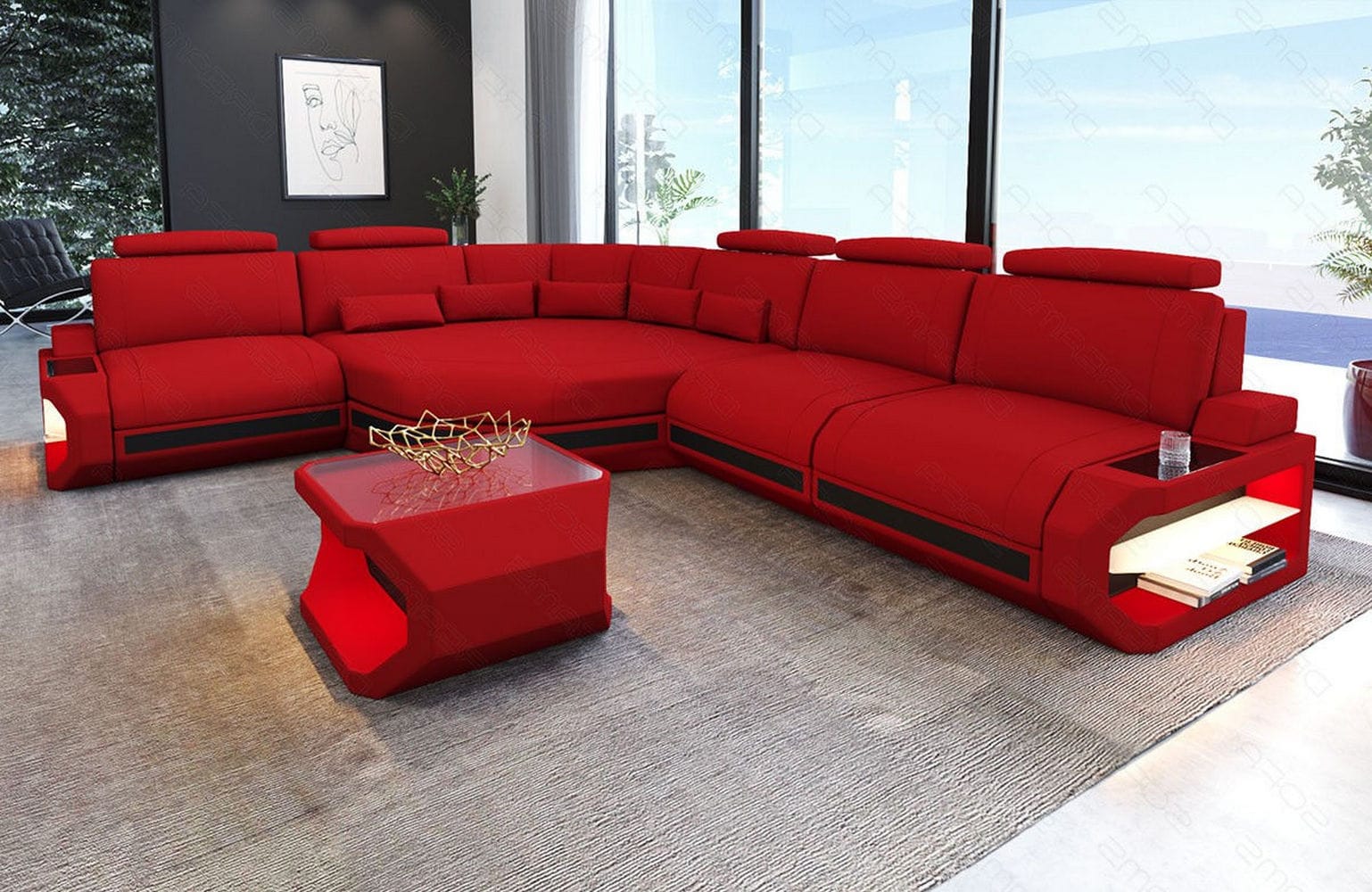 Stoffsofa Asti L-Form – Komfort & Stil Rot-Schwarz