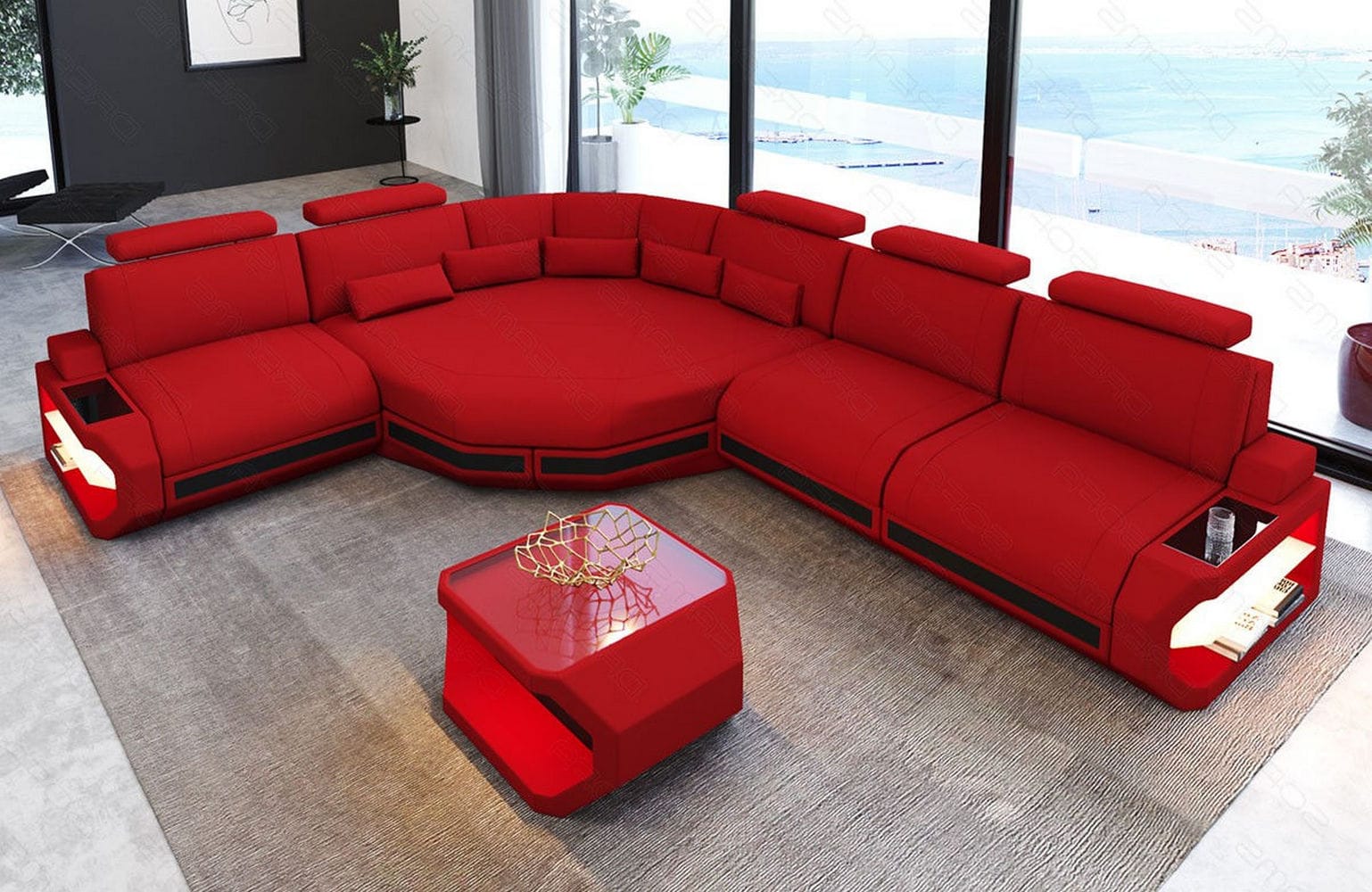 Stoffsofa Asti L-Form – Komfort & Stil Rot-Schwarz
