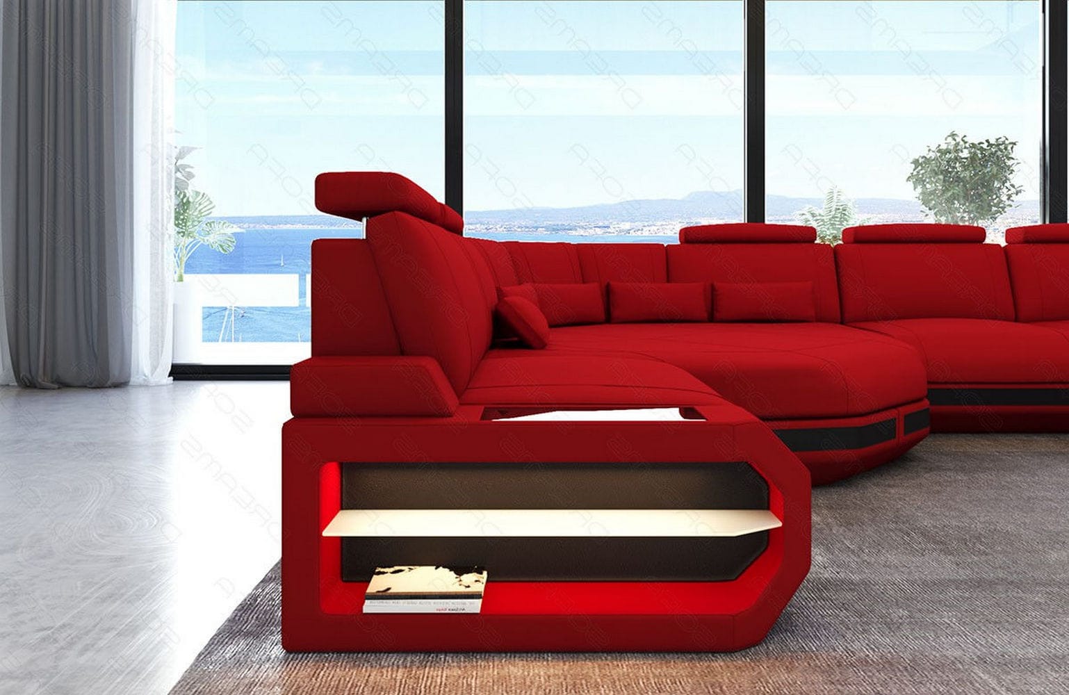Stoffsofa Asti L-Form – Komfort & Stil Rot-Schwarz