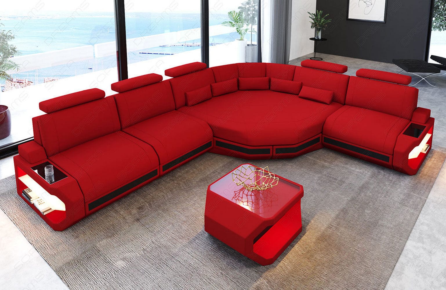 Stoffsofa Asti L-Form – Komfort & Stil Rot-Schwarz