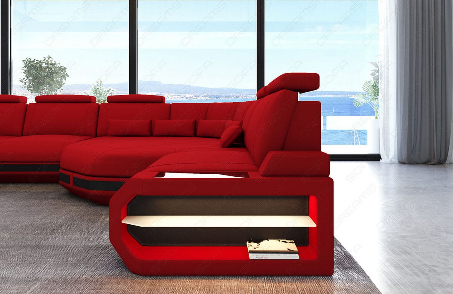 Stoffsofa Asti L-Form – Komfort & Stil Rot-Schwarz