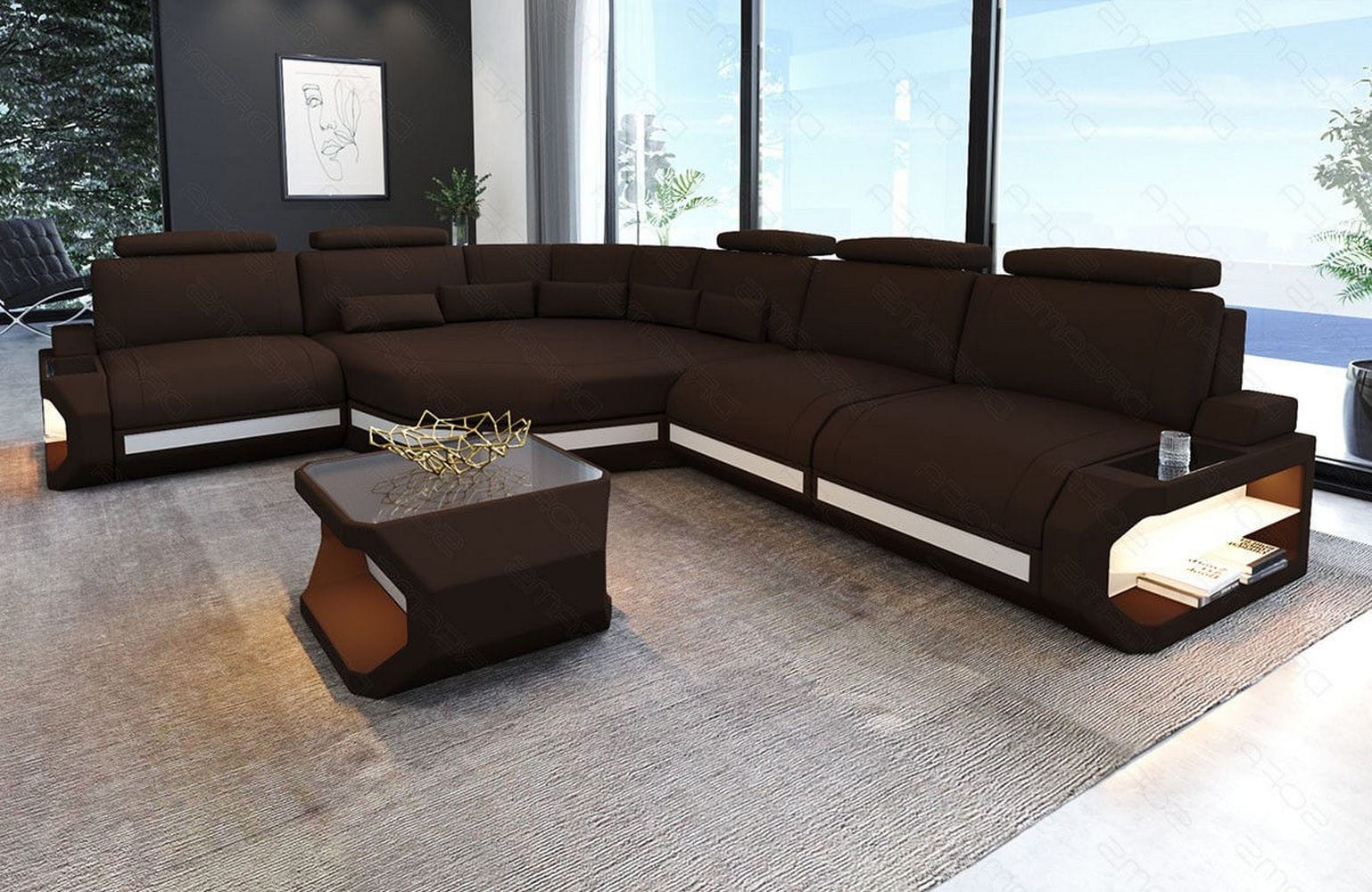Stoffsofa Asti L-Form – Komfort & Stil Dunkelbraun-Weiß