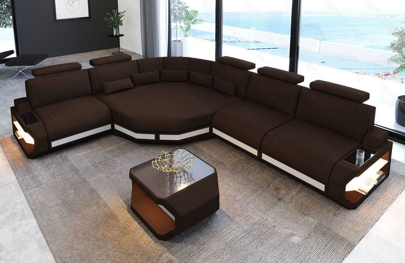 Stoffsofa Asti L-Form – Komfort & Stil Dunkelbraun-Weiß