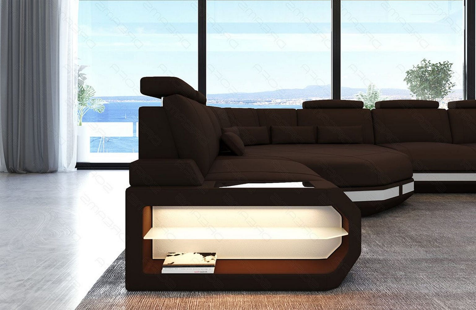 Stoffsofa Asti L-Form – Komfort & Stil Dunkelbraun-Weiß