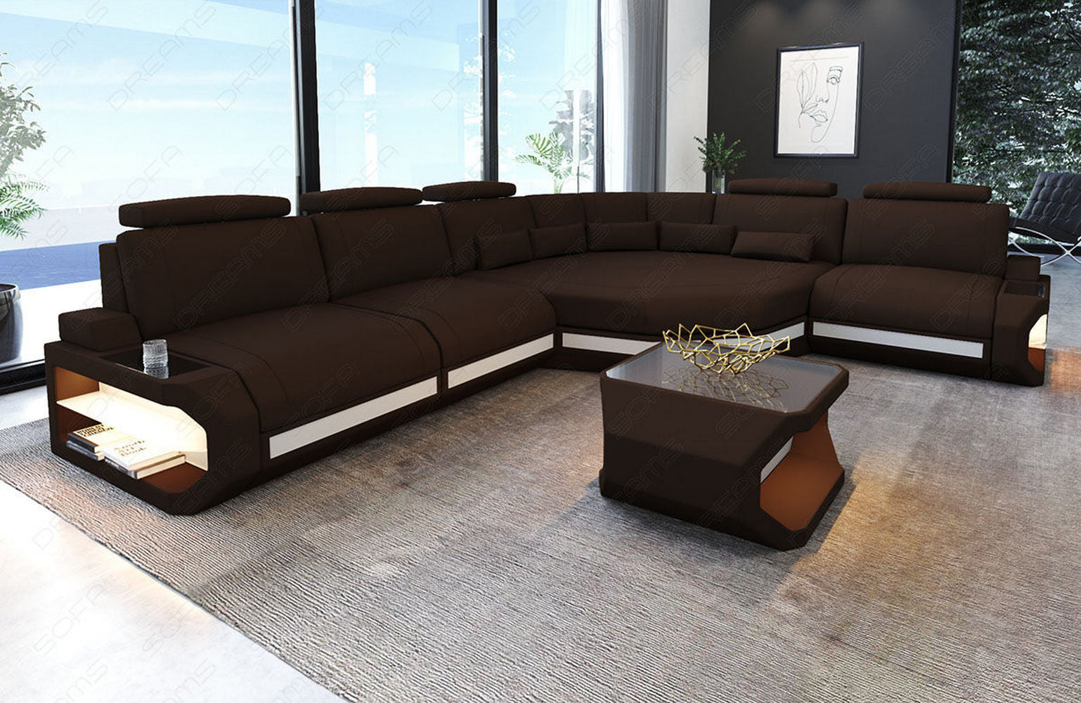 Stoffsofa Asti L-Form – Komfort & Stil Dunkelbraun-Weiß