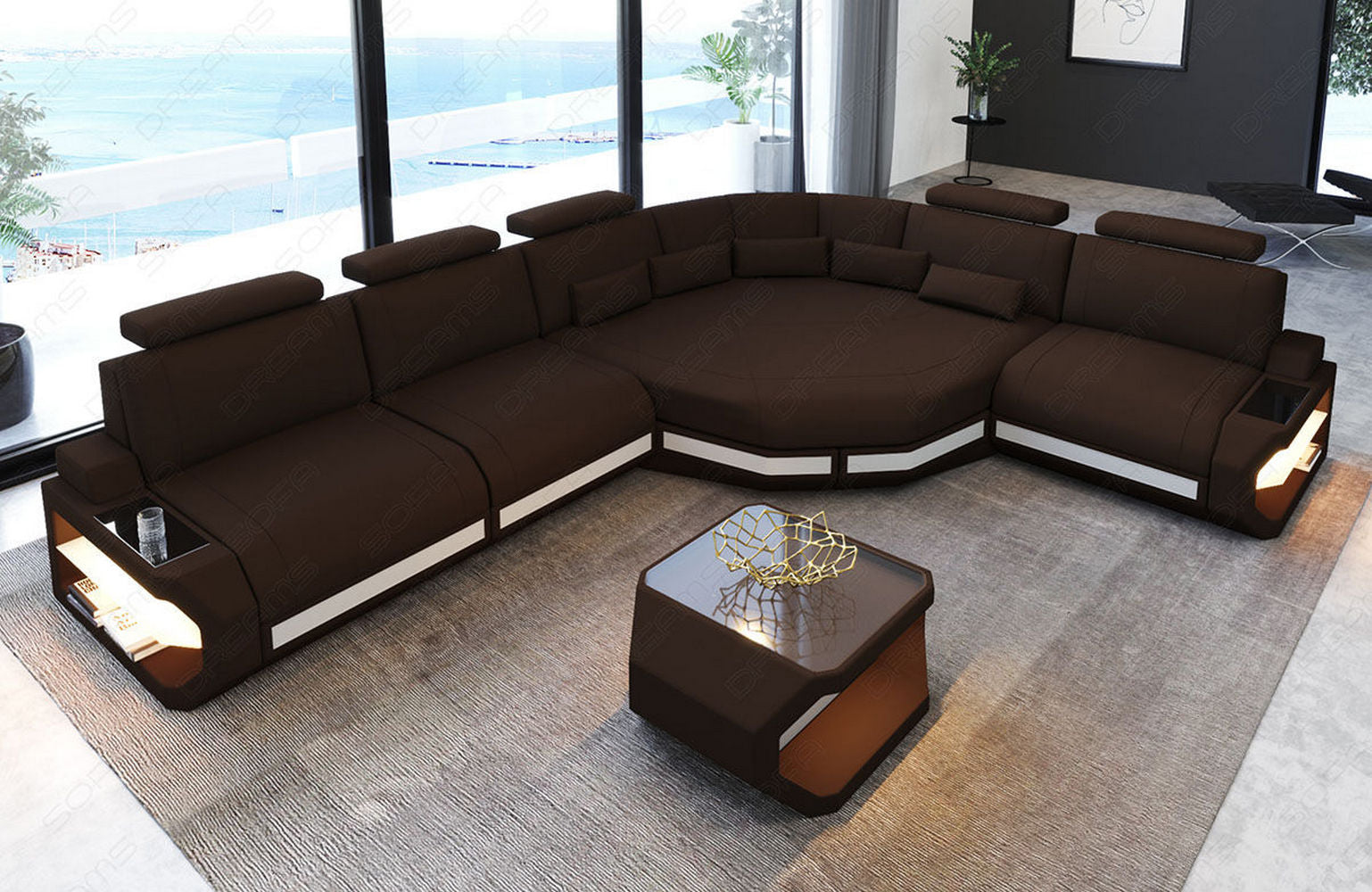 Stoffsofa Asti L-Form – Komfort & Stil Dunkelbraun-Weiß