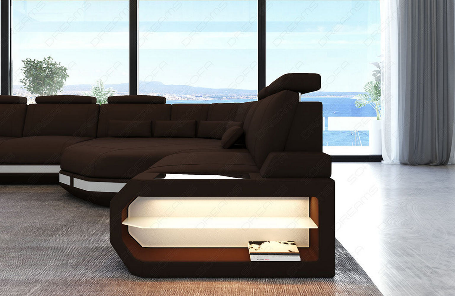 Stoffsofa Asti L-Form – Komfort & Stil Dunkelbraun-Weiß