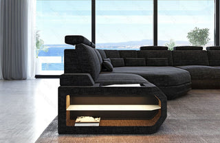 Mini Wohnlandschaft Asti U-Form aus Stoff Schwarzgrau-Schwarz