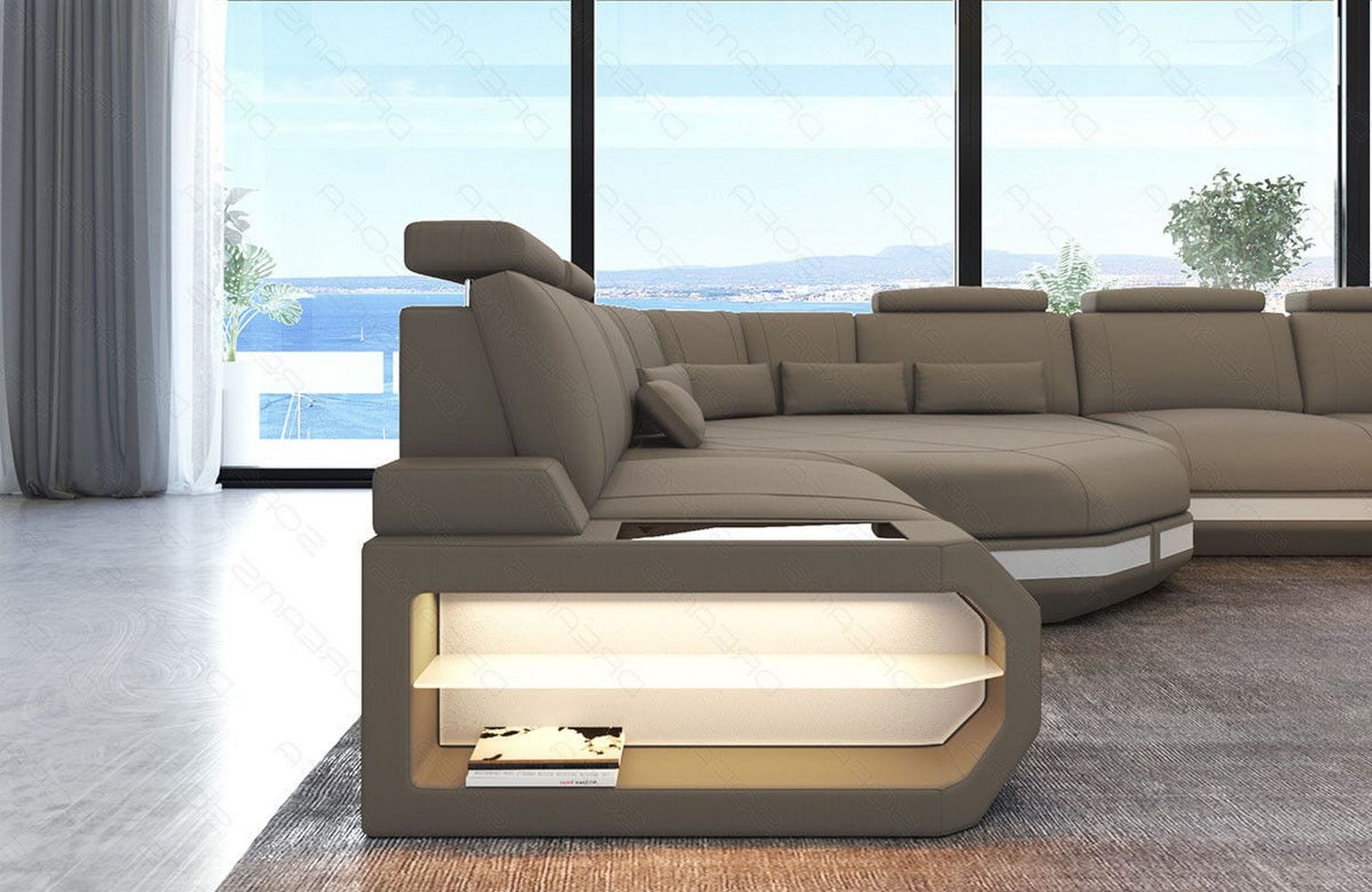 Mini Wohnlandschaft Asti U-Form aus Stoff Taupe-Weiß