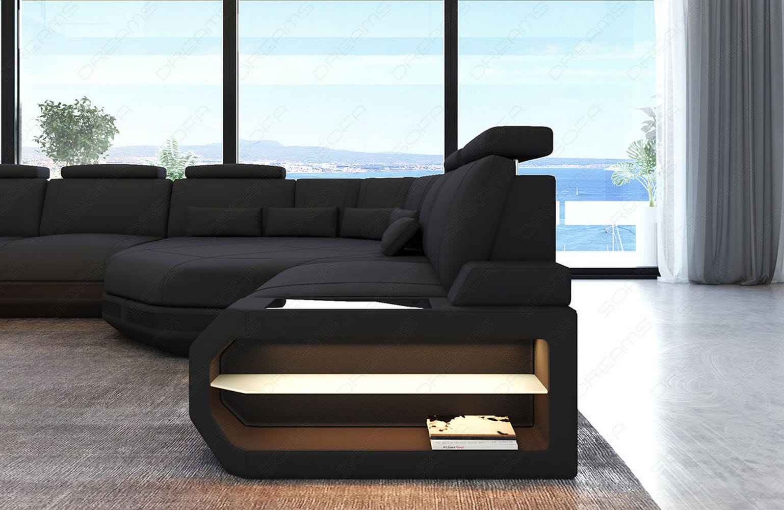 Mini Wohnlandschaft Asti U-Form aus Stoff Dunkelgrau-Schwarz