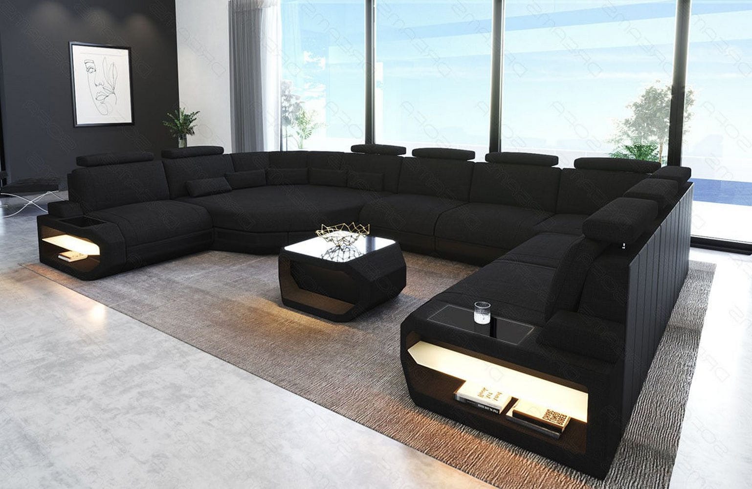 Polster Wohnlandschaft Asti U Form – Komfort und Stil Schwarz-Schwarz