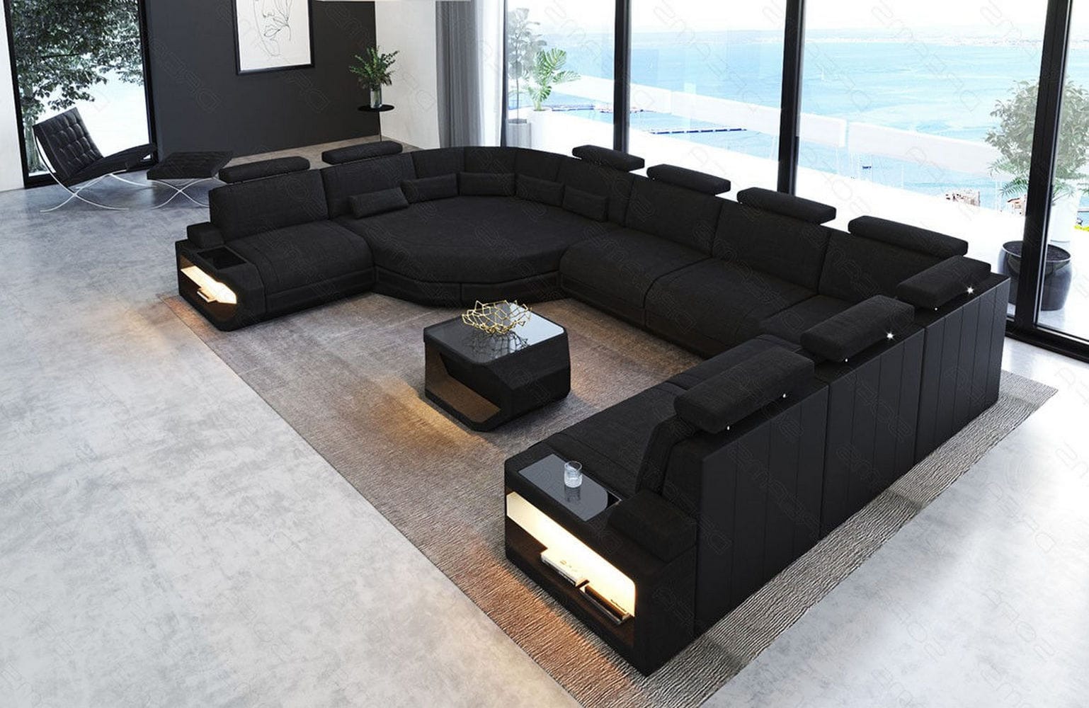 Polster Wohnlandschaft Asti U Form – Komfort und Stil Schwarz-Schwarz