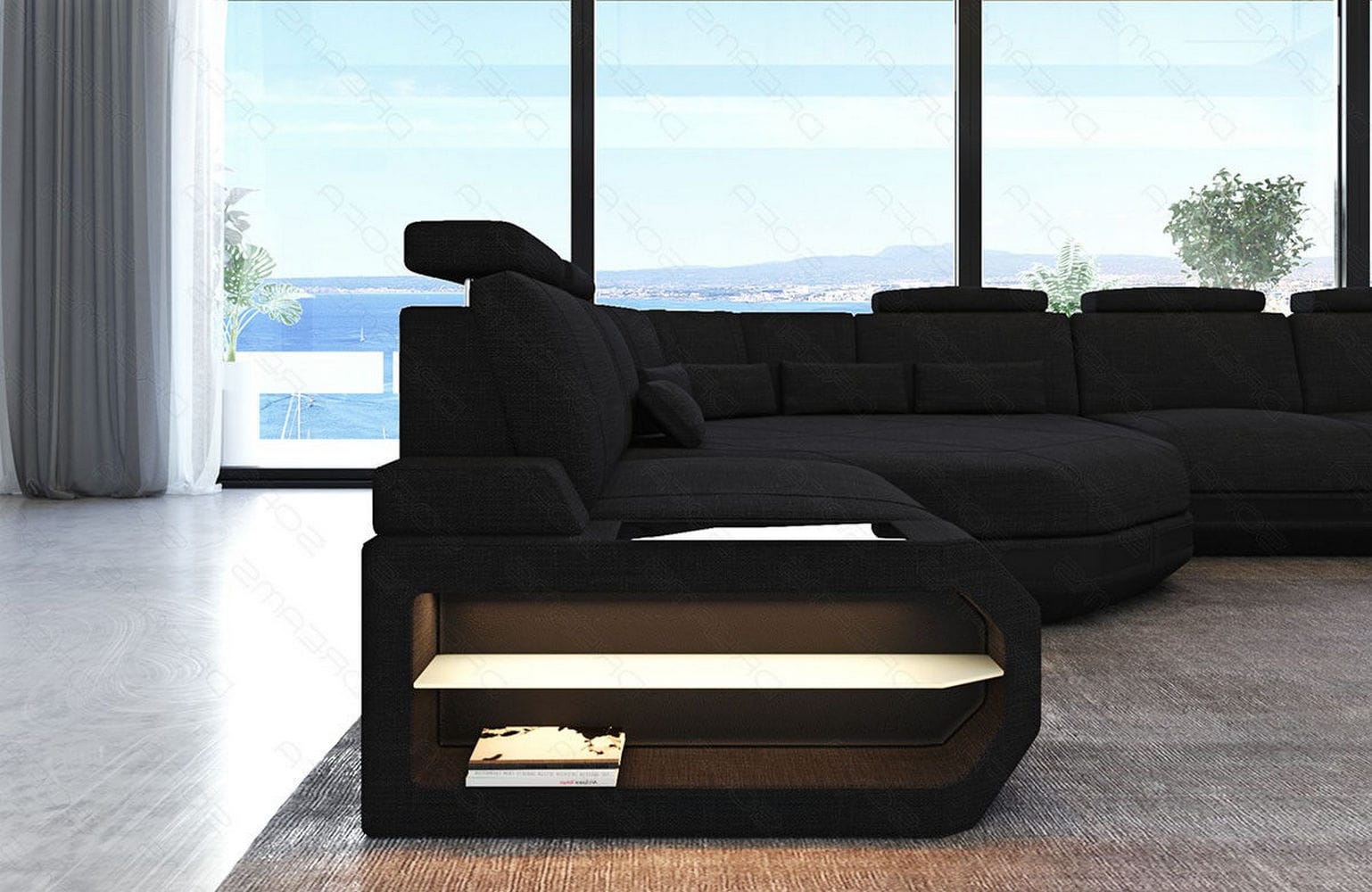Polster Wohnlandschaft Asti U Form – Komfort und Stil Schwarz-Schwarz