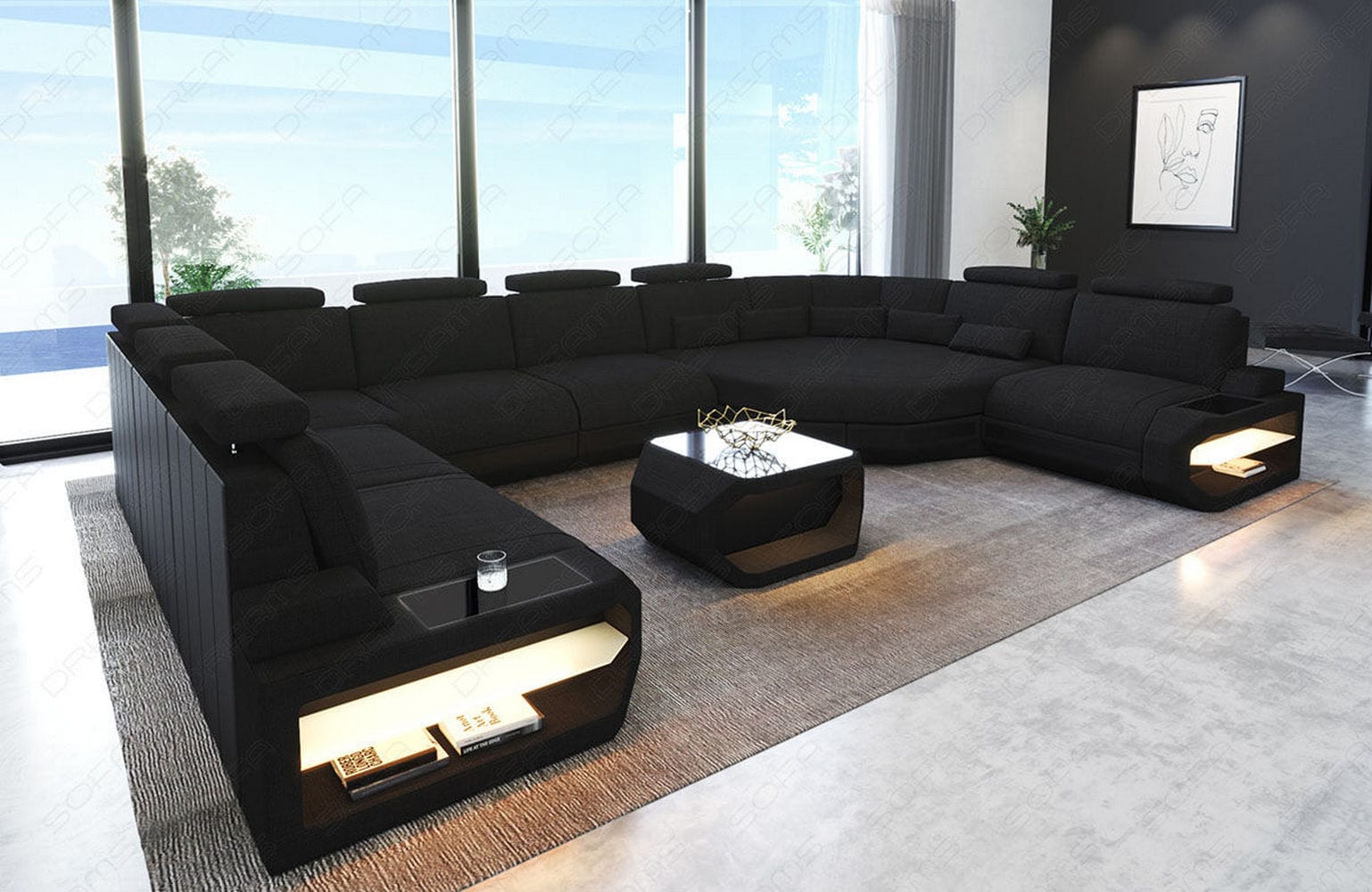 Polster Wohnlandschaft Asti U Form – Komfort und Stil Schwarz-Schwarz