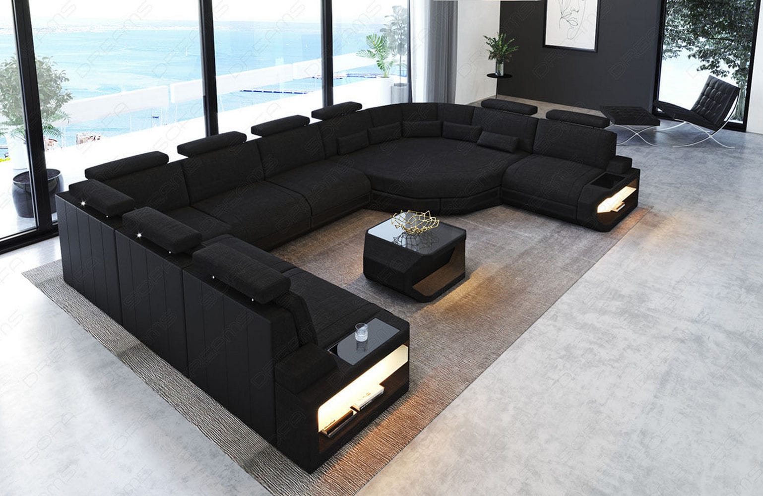 Polster Wohnlandschaft Asti U Form – Komfort und Stil Schwarz-Schwarz