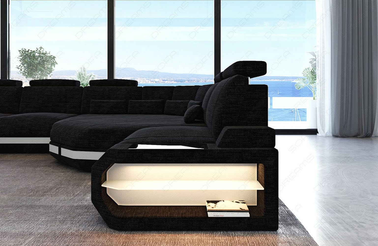 Polster Wohnlandschaft Asti U Form – Komfort und Stil Graubraun-Weiß