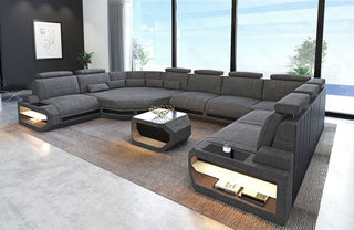 Wohnlandschaft Asti U-Form aus Stoff Grau-Schwarz