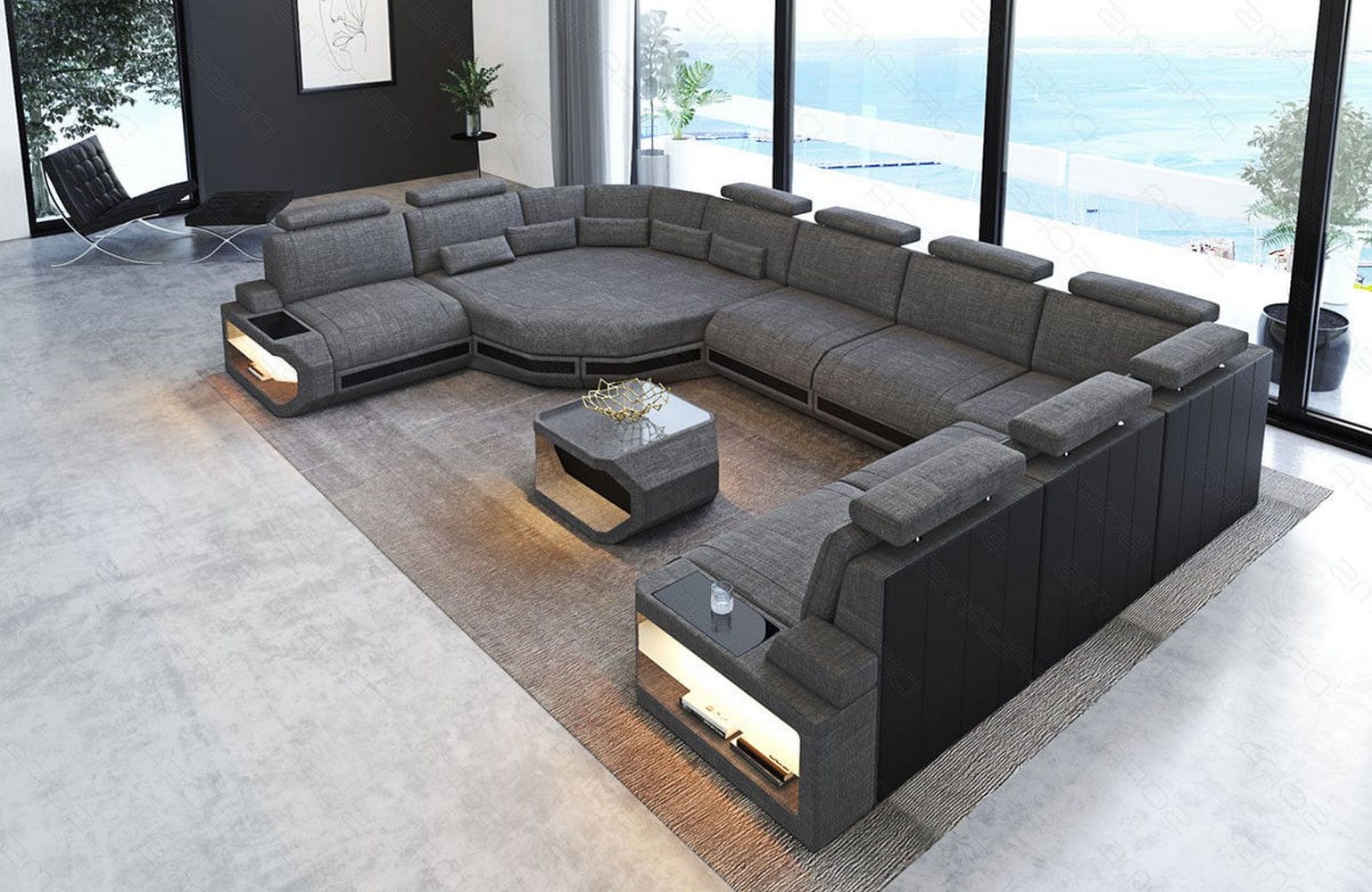Polster Wohnlandschaft Asti U Form – Komfort und Stil Grau-Schwarz