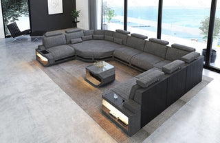 Wohnlandschaft Asti U-Form aus Stoff Grau-Schwarz