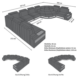 Wohnlandschaft Asti U-Form aus Stoff Grau-Schwarz