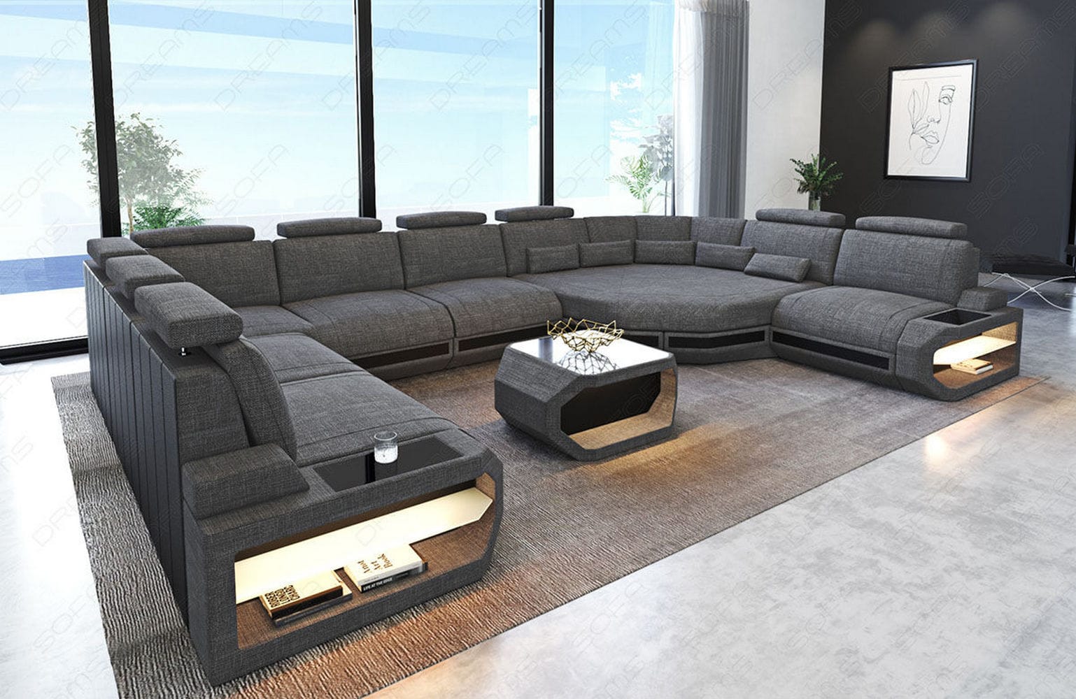 Polster Wohnlandschaft Asti U Form – Komfort und Stil Grau-Schwarz