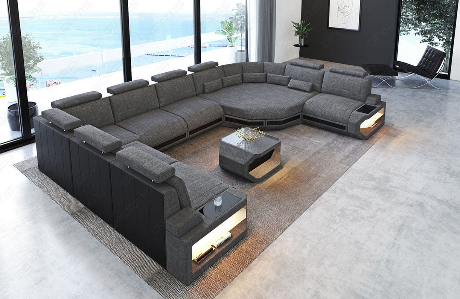 Polster Wohnlandschaft Asti U Form – Komfort und Stil Grau-Schwarz