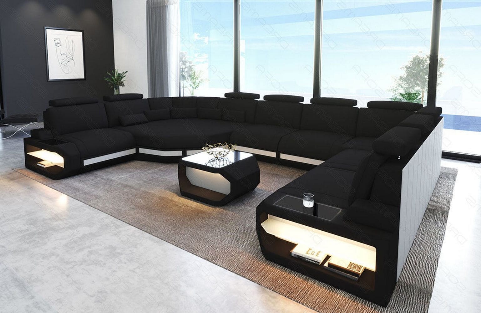 Polster Wohnlandschaft Asti U Form – Komfort und Stil Schwarz-Weiß
