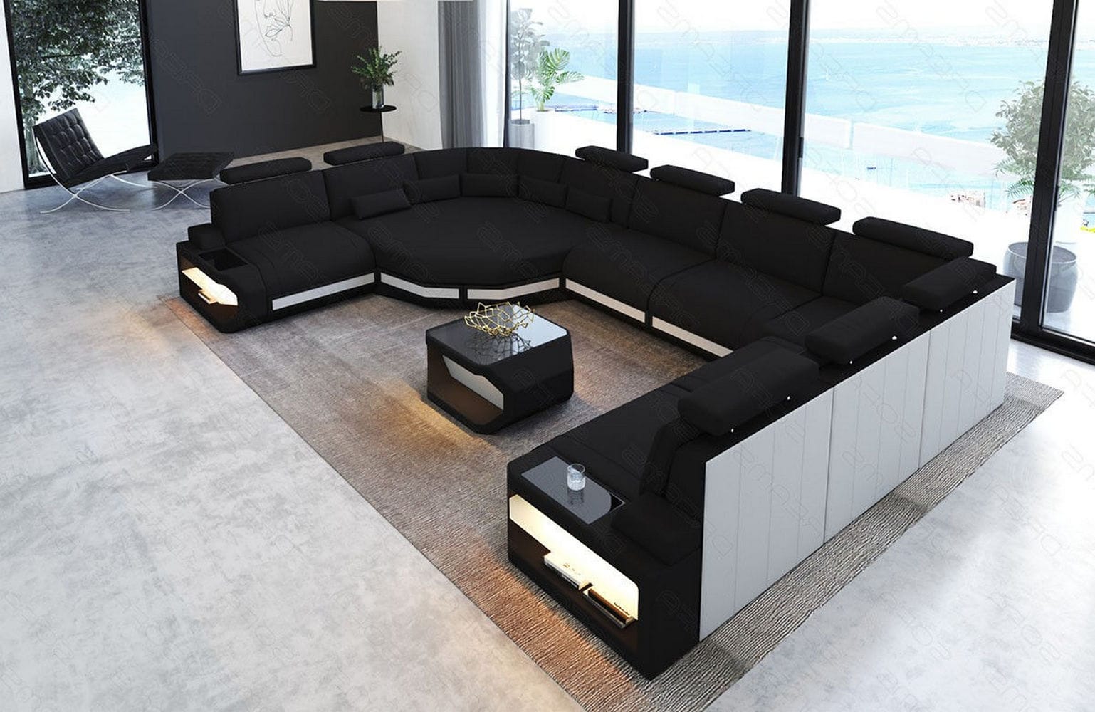 Polster Wohnlandschaft Asti U Form – Komfort und Stil Schwarz-Weiß